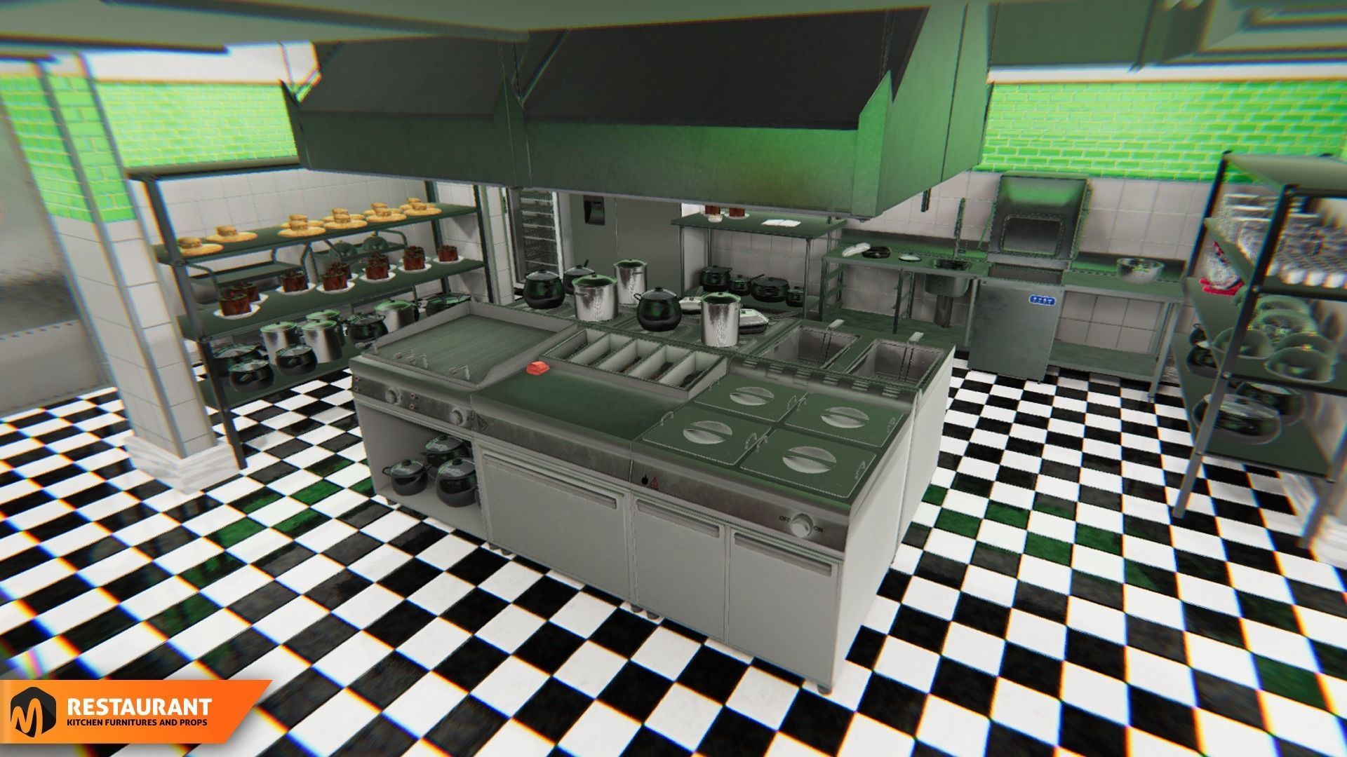 Restaurant kitchen - interior and props 3D model_7