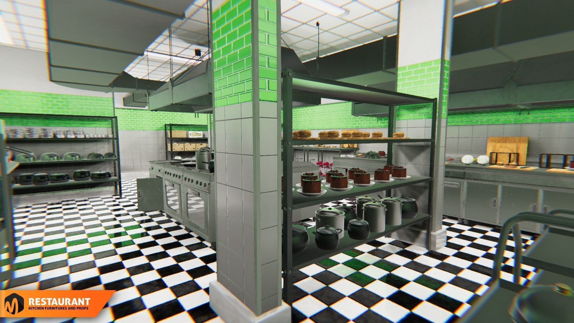 Restaurant kitchen - interior and props 3D model_13