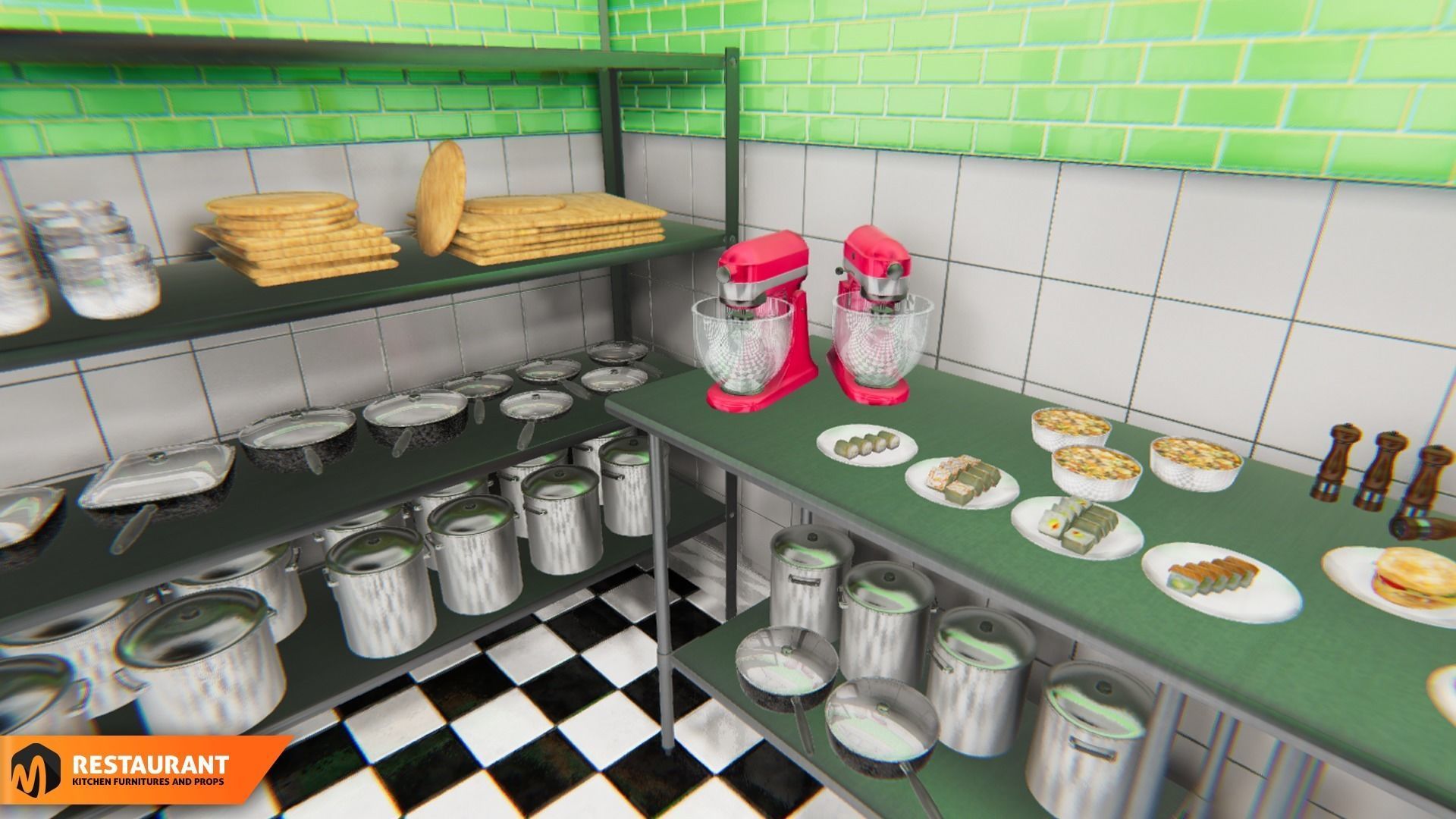 Restaurant kitchen - interior and props 3D model_1
