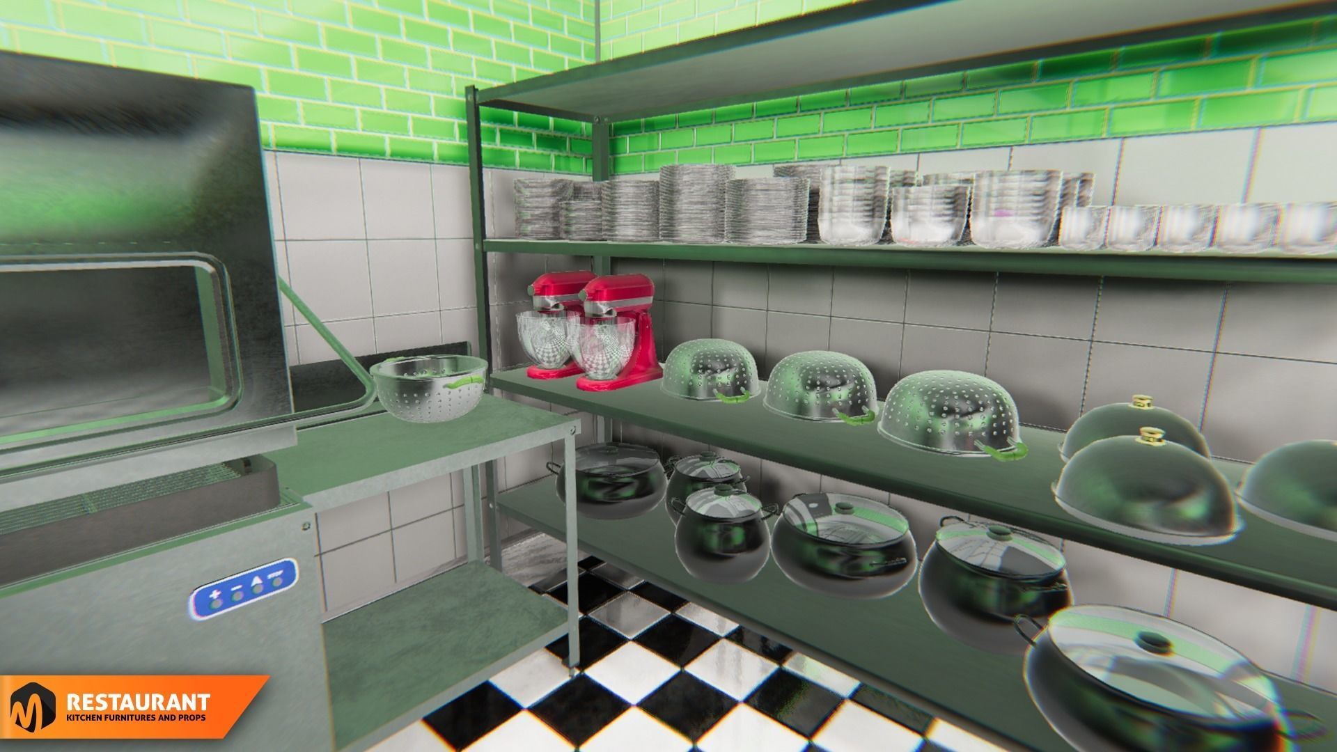 Restaurant kitchen - interior and props 3D model_9