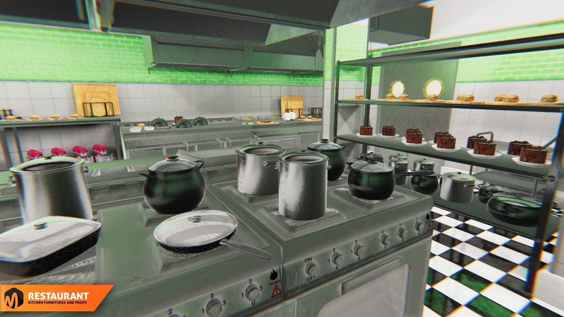 Restaurant kitchen - interior and props 3D model_10