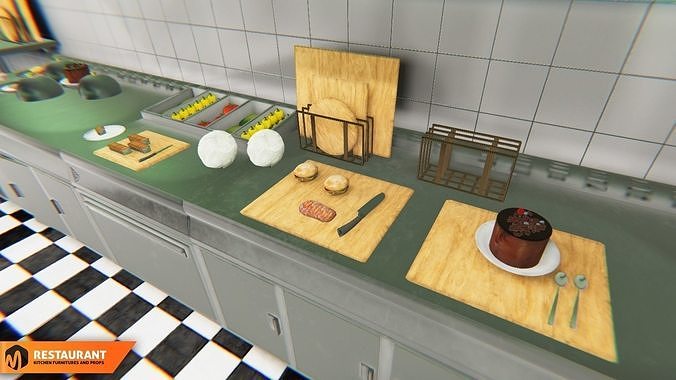 Restaurant kitchen - interior and props 3D model 6
