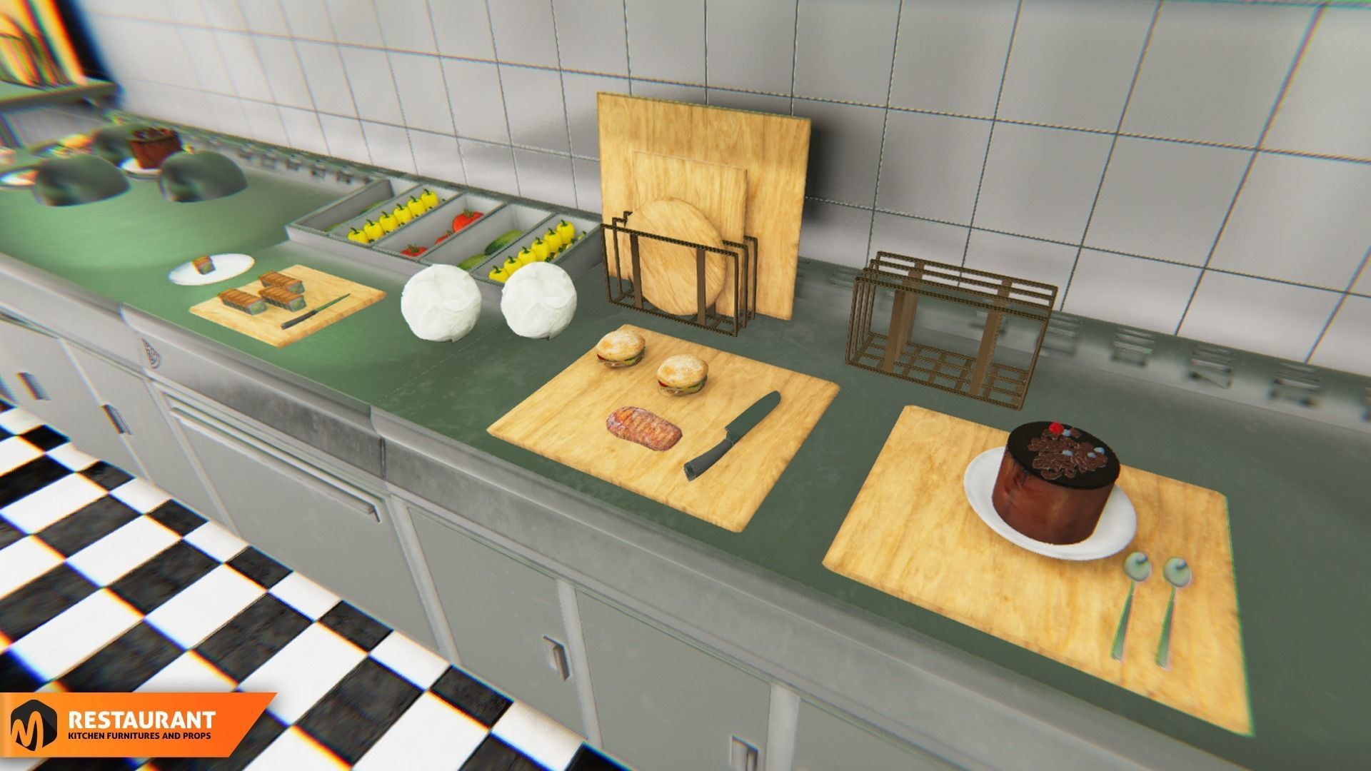 Restaurant kitchen - interior and props 3D model_5