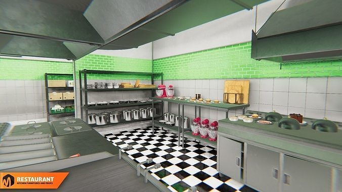 Restaurant kitchen - interior and props 3D model 5
