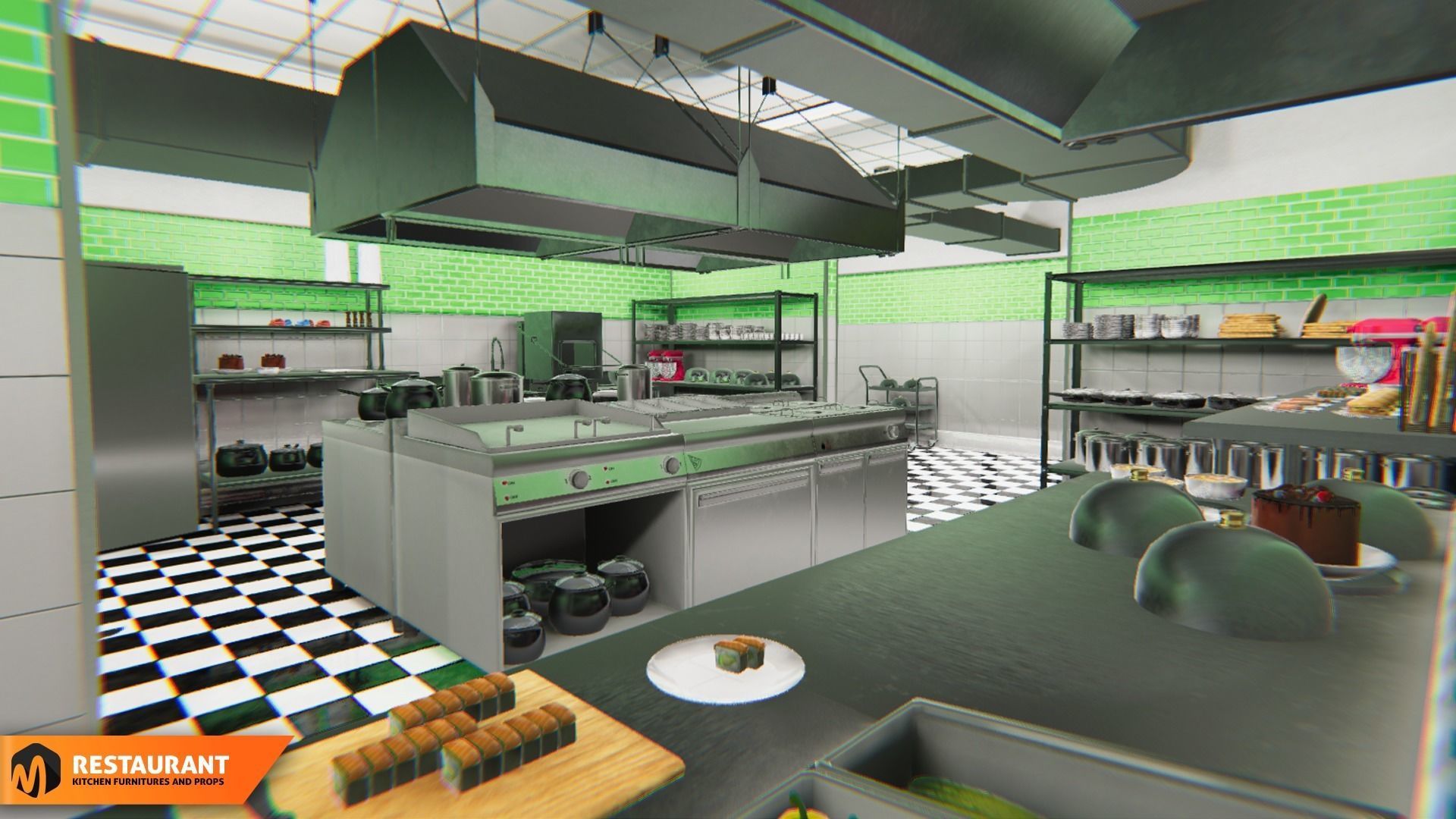 Restaurant kitchen - interior and props 3D model_12