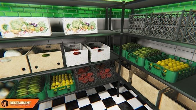 Restaurant kitchen - interior and props 3D model 3