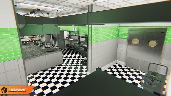 Restaurant kitchen - interior and props 3D model 4