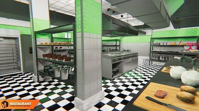 Restaurant kitchen - interior and props 3D model 7