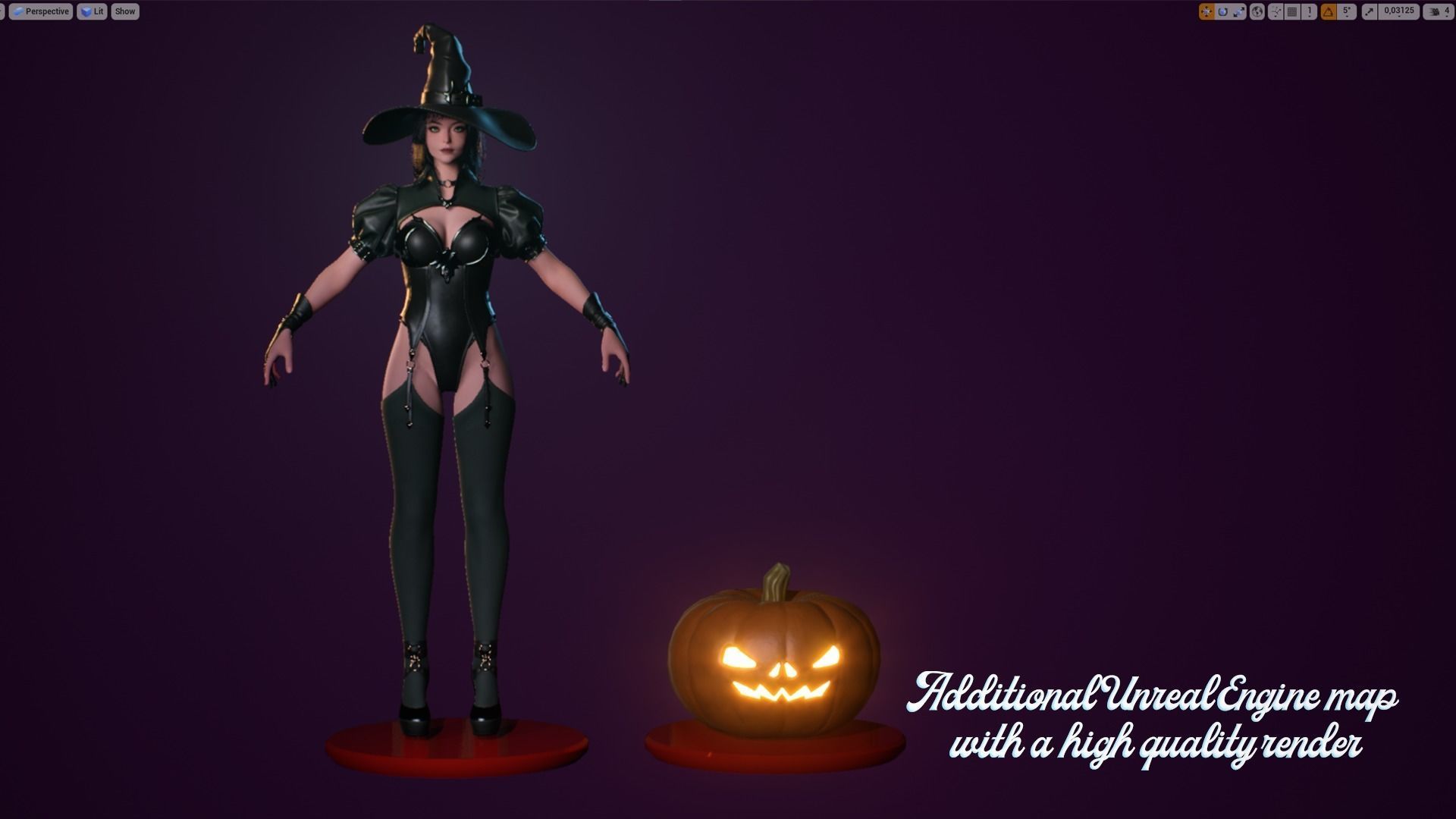 Evil Halloween Witch - Cute  Wizard Sorcerer Mage Cartoon Girl Low-poly 3D model_15