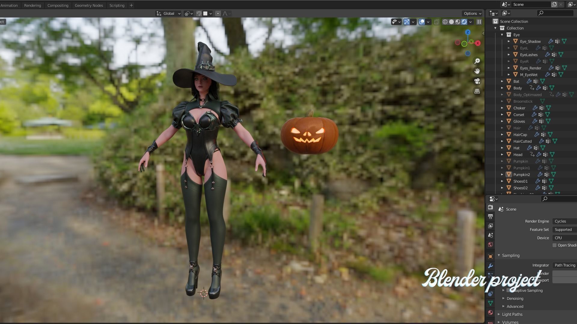 Evil Halloween Witch - Cute  Wizard Sorcerer Mage Cartoon Girl Low-poly 3D model_19
