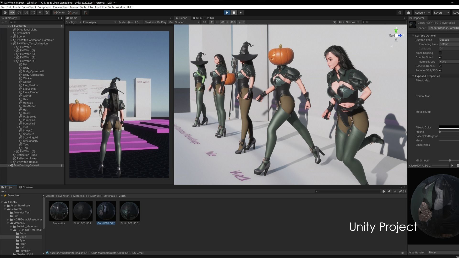 Evil Halloween Witch - Cute  Wizard Sorcerer Mage Cartoon Girl Low-poly 3D model_13