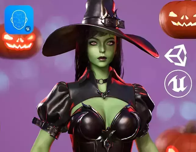 Evil Halloween Witch - Cute  Wizard Sorcerer Mage Cartoon Girl Low-poly 3D model