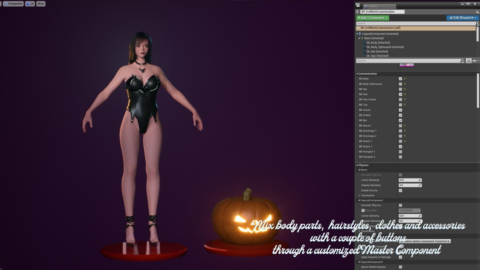 Evil Halloween Witch - Cute  Wizard Sorcerer Mage Cartoon Girl Low-poly 3D model_9