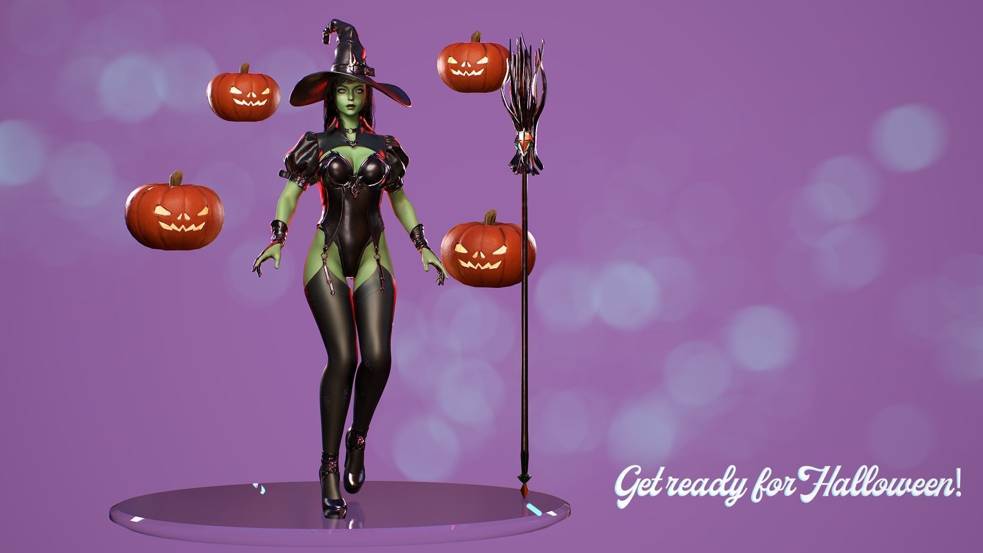 Evil Halloween Witch - Cute  Wizard Sorcerer Mage Cartoon Girl Low-poly 3D model_3