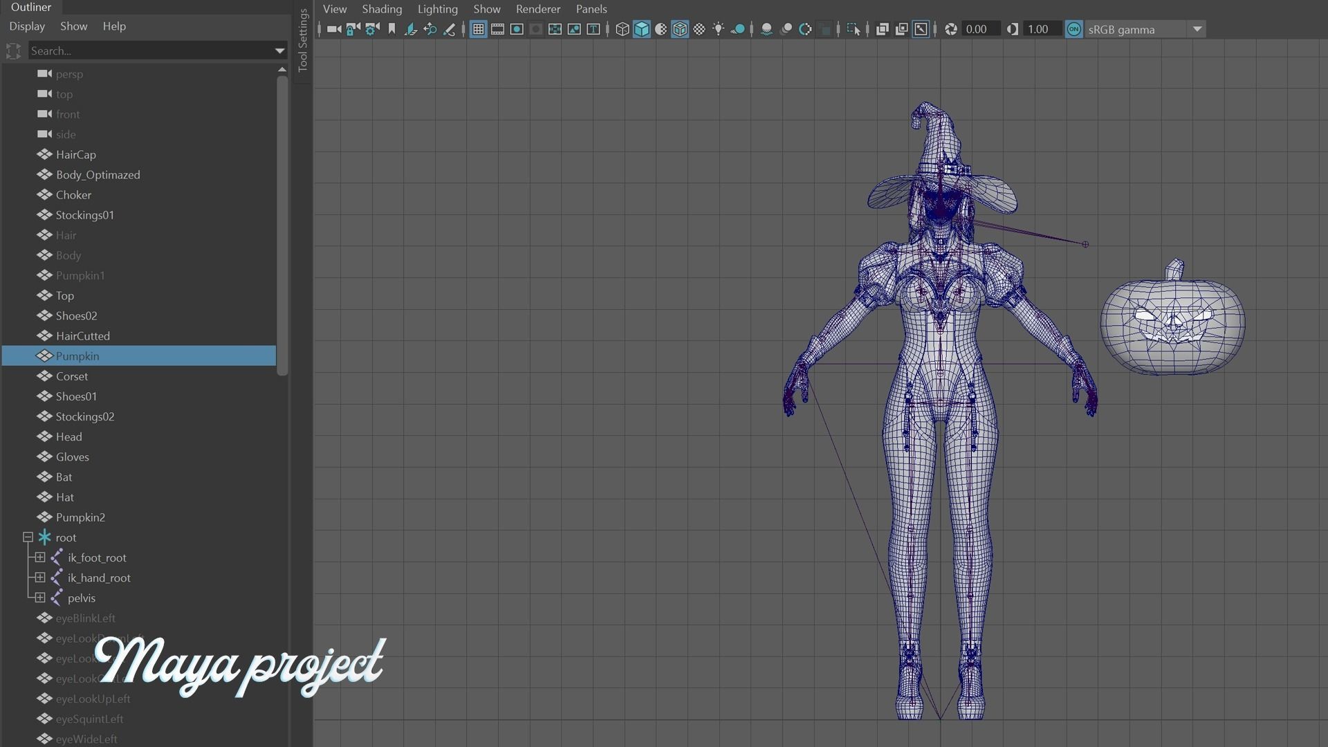 Evil Halloween Witch - Cute  Wizard Sorcerer Mage Cartoon Girl Low-poly 3D model_20