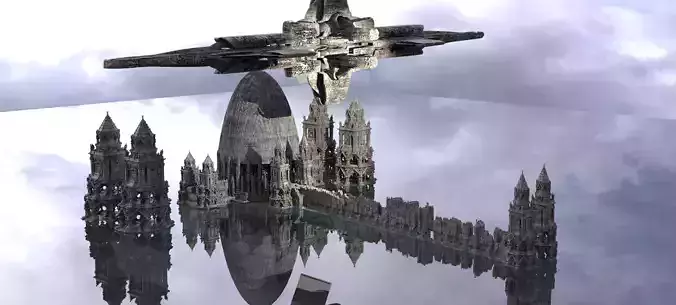 Aztec ruins With Space ship 2 3D model