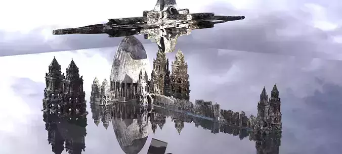 Winter Aztec ruins with spaceship