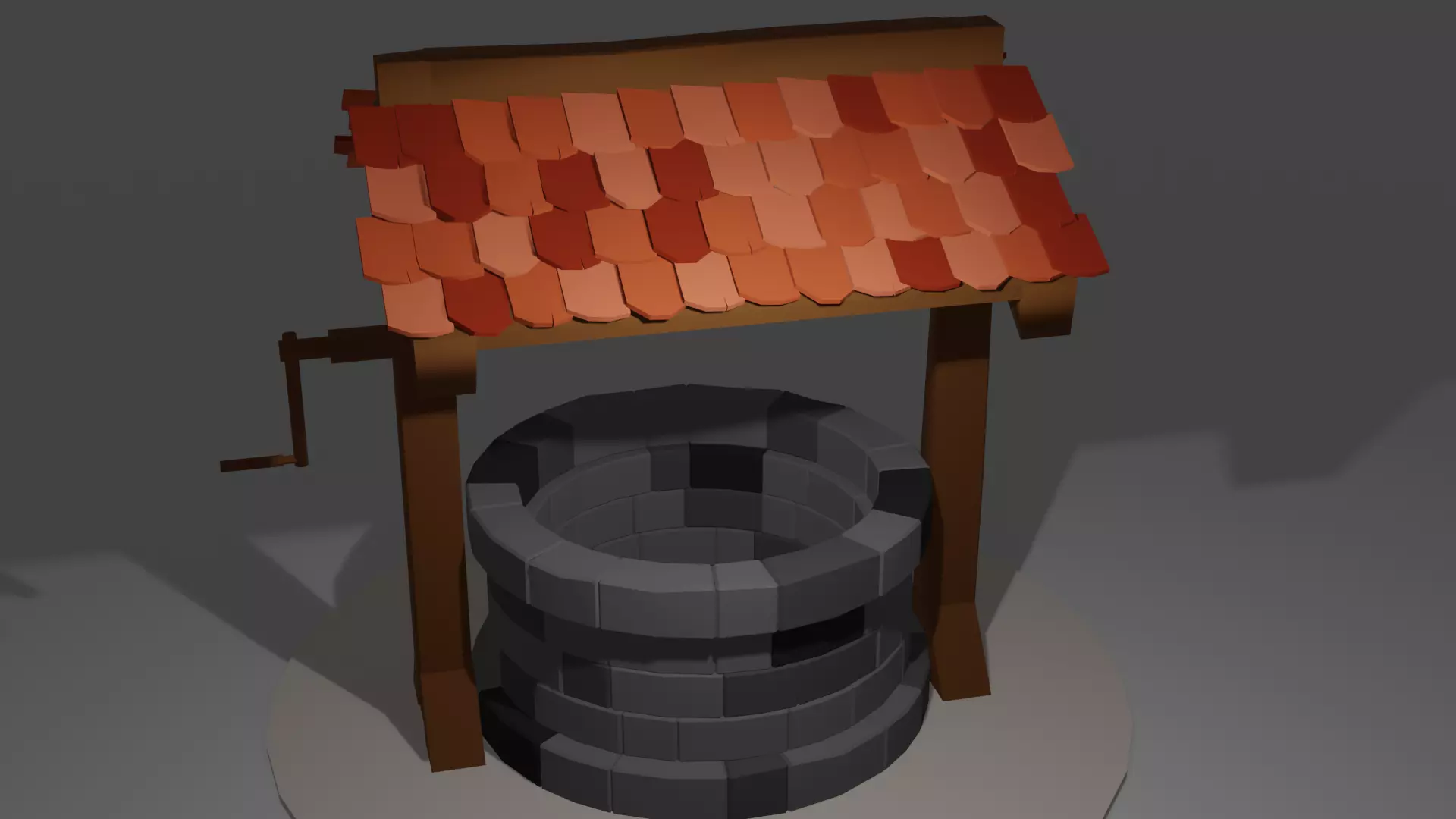 Low Poly Well water with tiled roof Free low-poly 3D model