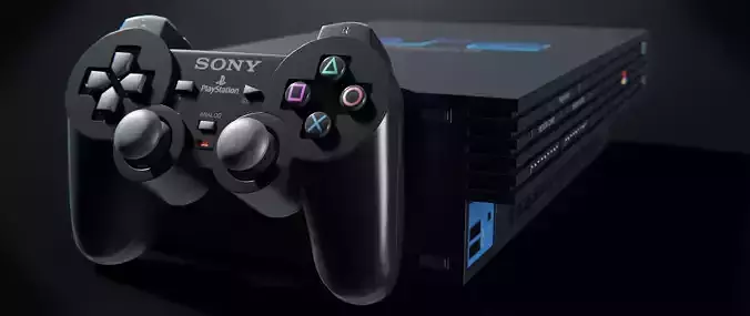 PlayStation 2 console with two controllers Free 3D model
