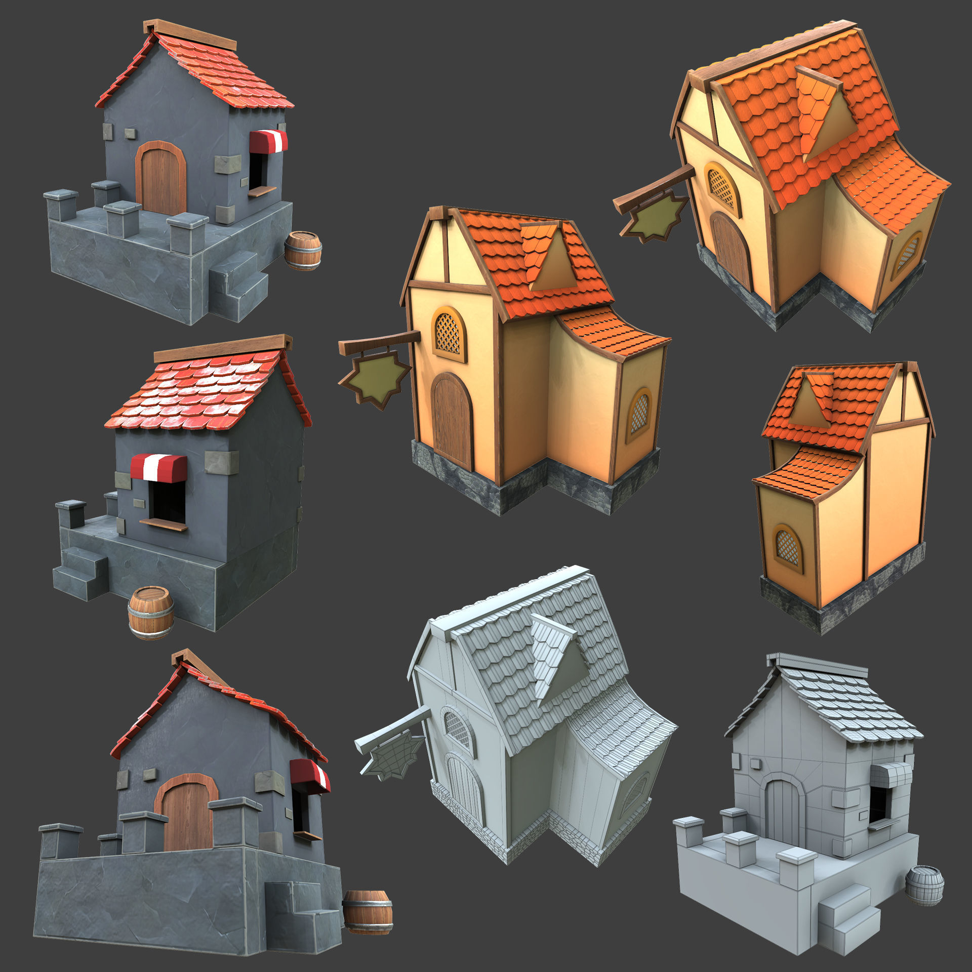 Medeval buildings pack 3d model Low-poly 3D model_11