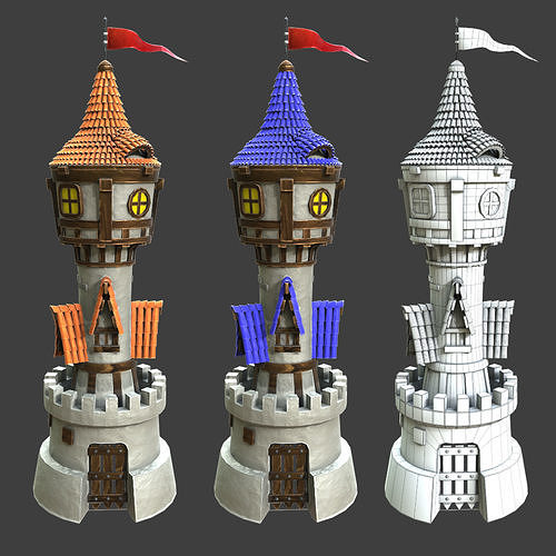 Medeval buildings pack 3d model Low-poly 3D model 3