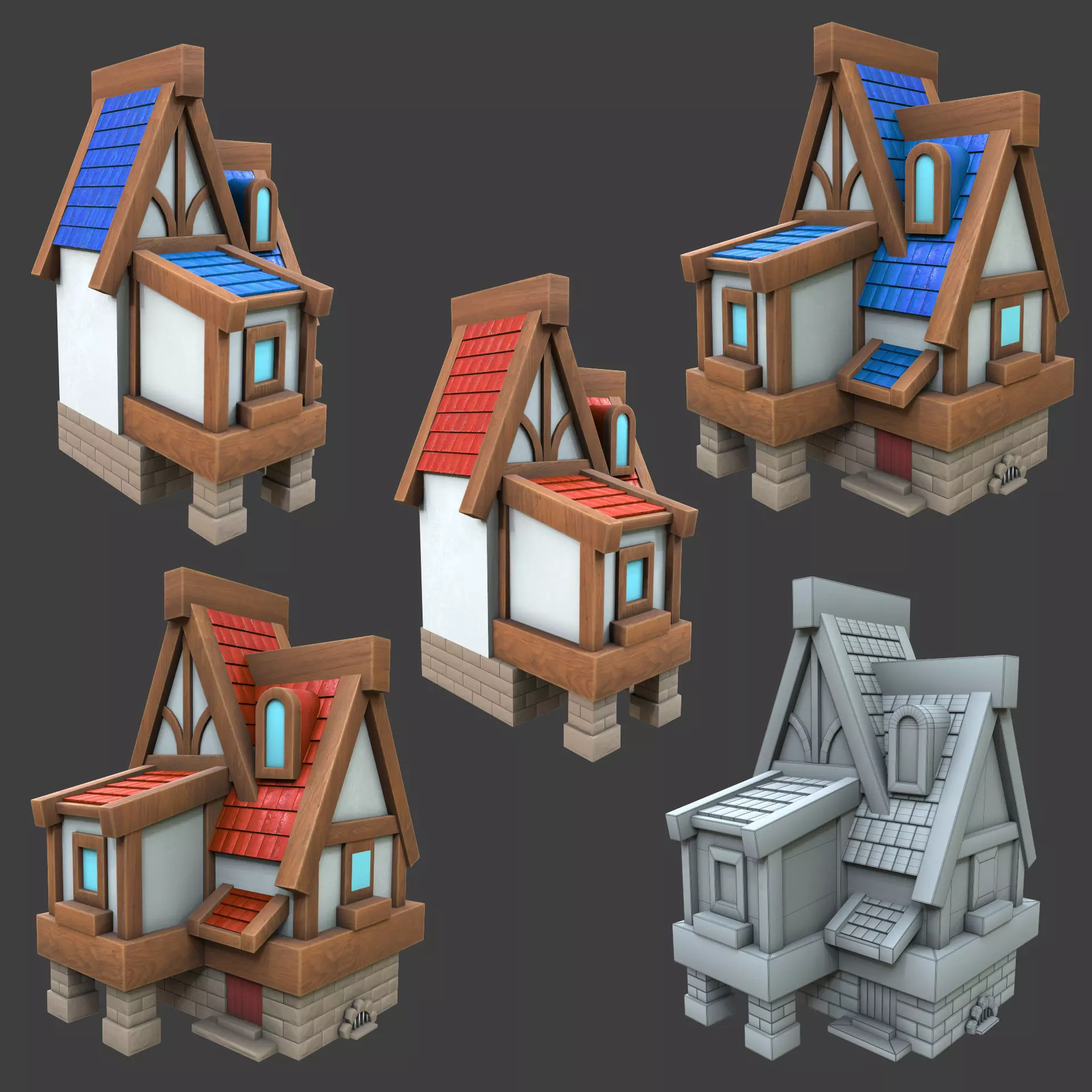 Medeval buildings pack 3d model Low-poly 3D model_0
