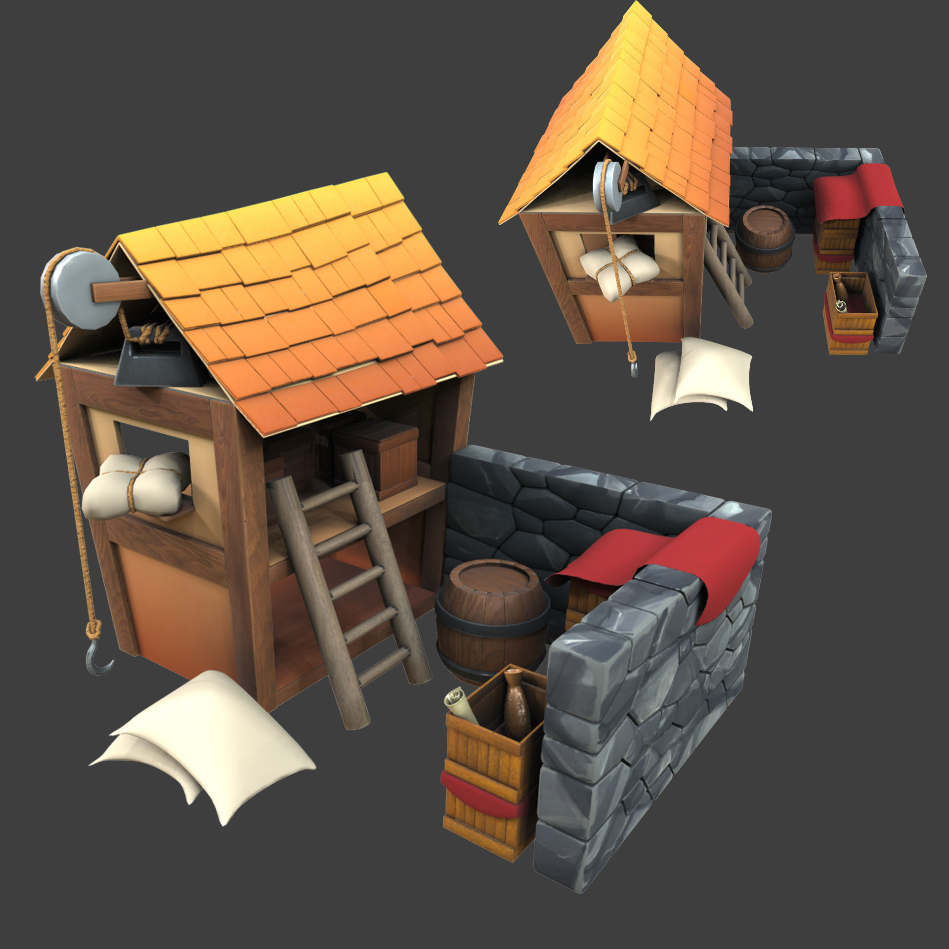 Medeval buildings pack 3d model Low-poly 3D model_9