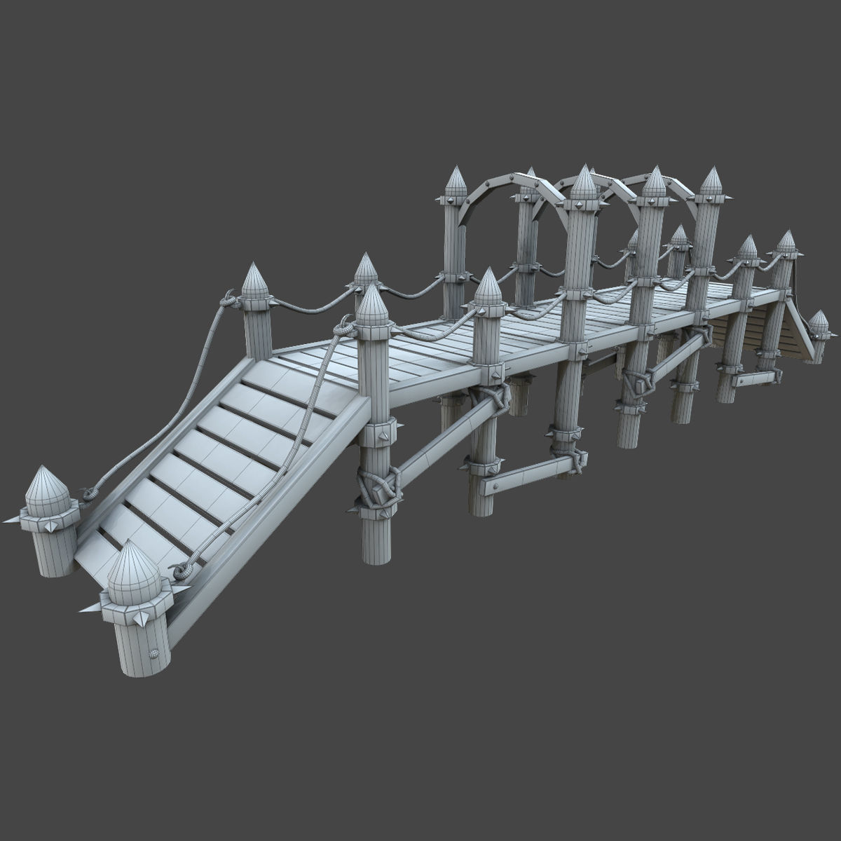 Wooden bridge 3d model Low-poly 3D model_3