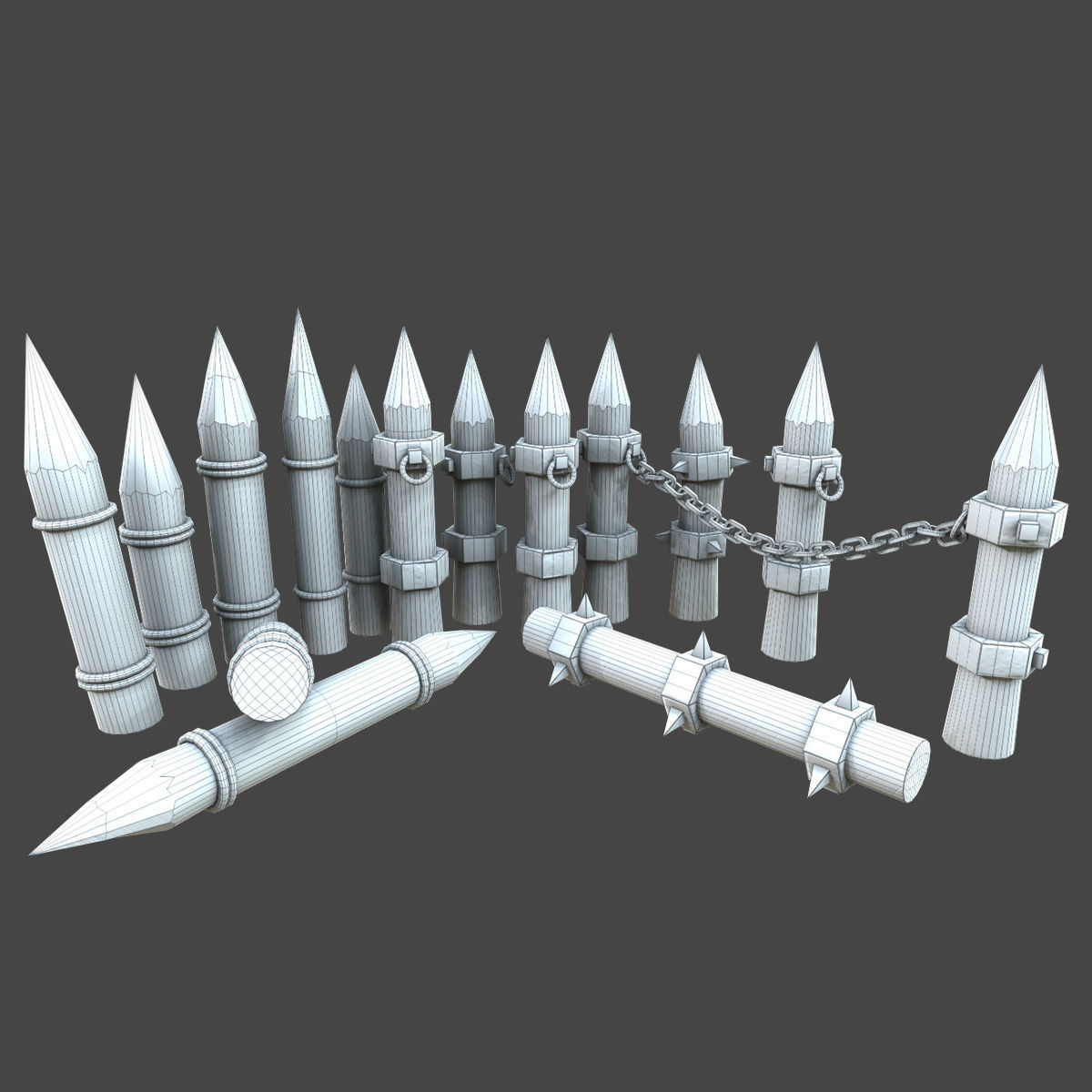 Fence wooden warior 3d model Low-poly 3D model_3