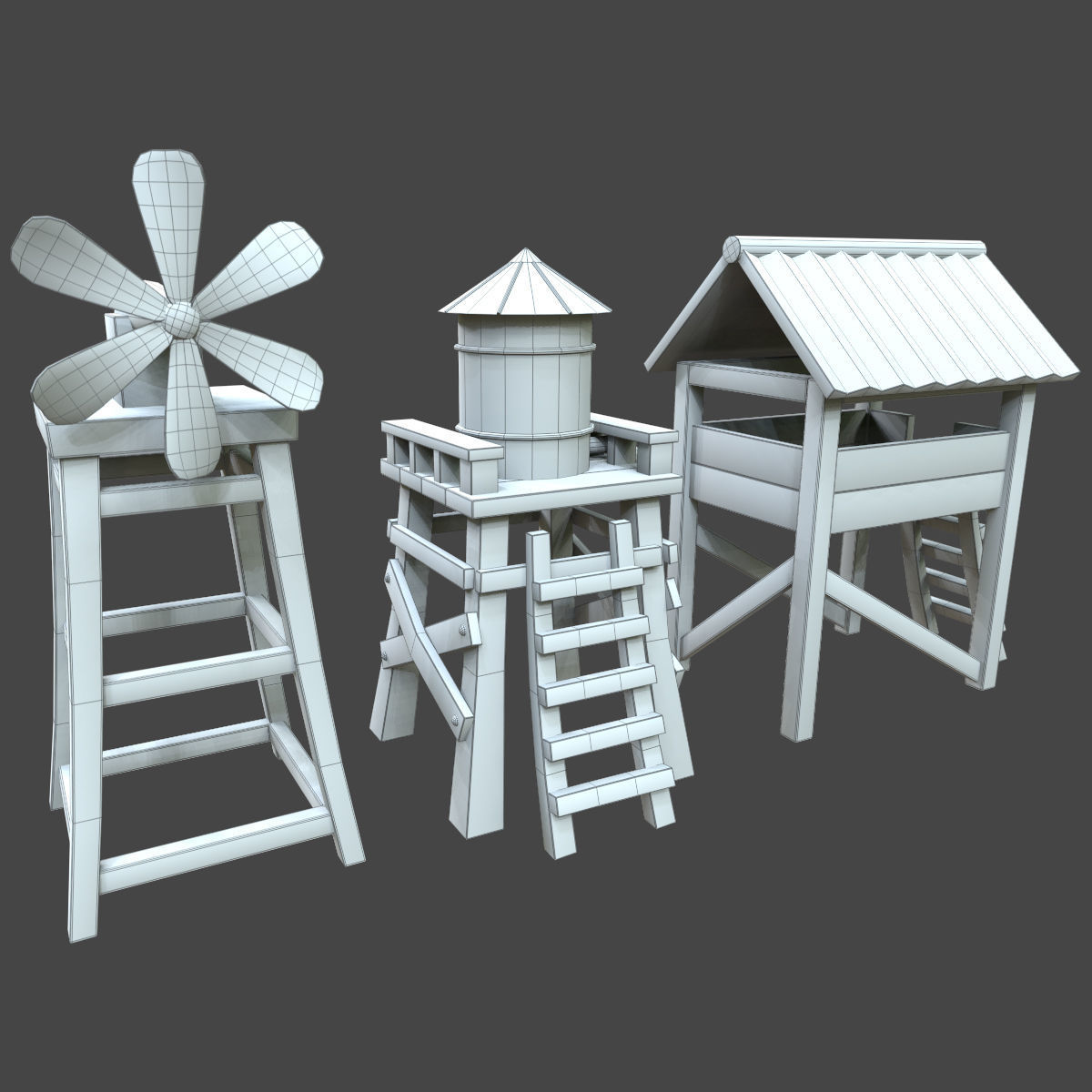 Village water tower 3d model Low-poly 3D model_3