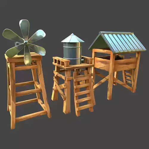 Village water tower 3d model Low-poly 3D model