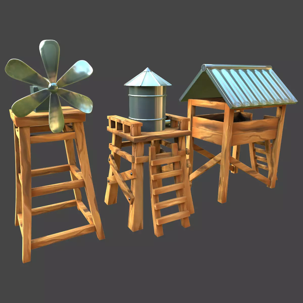 Village water tower 3d model Low-poly 3D model_0