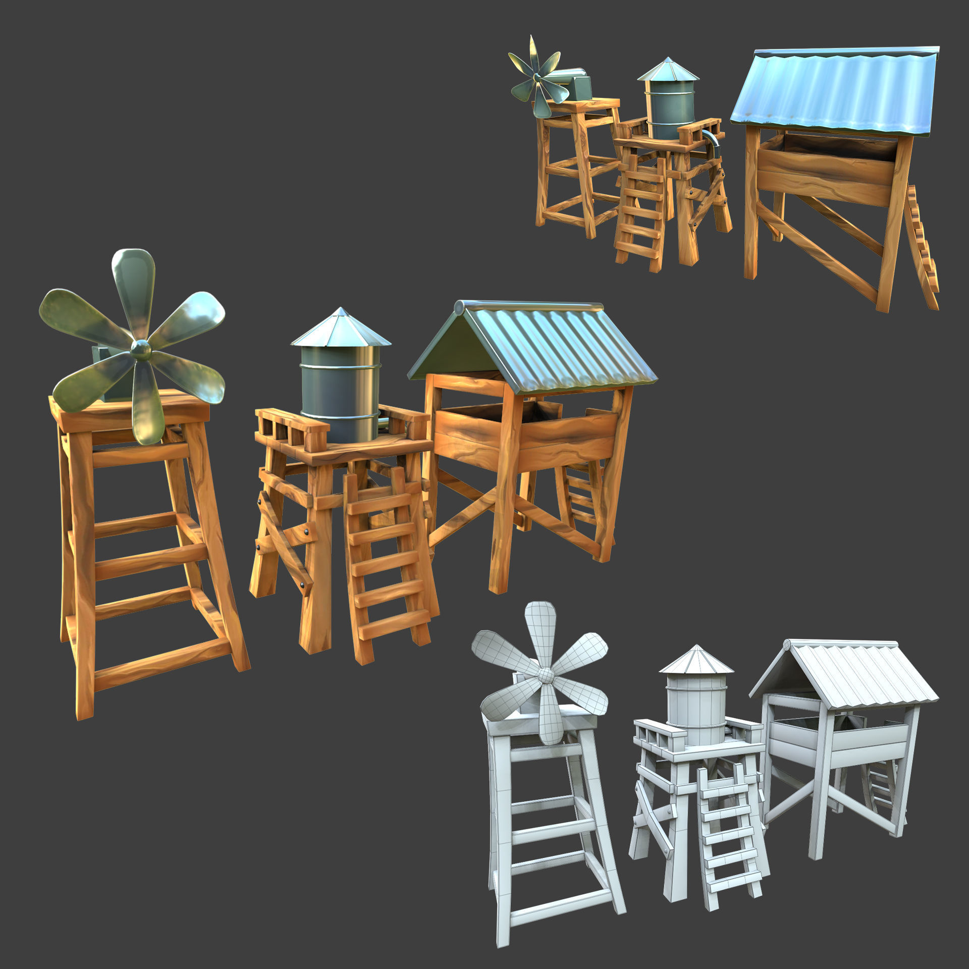 Village water tower 3d model Low-poly 3D model_1