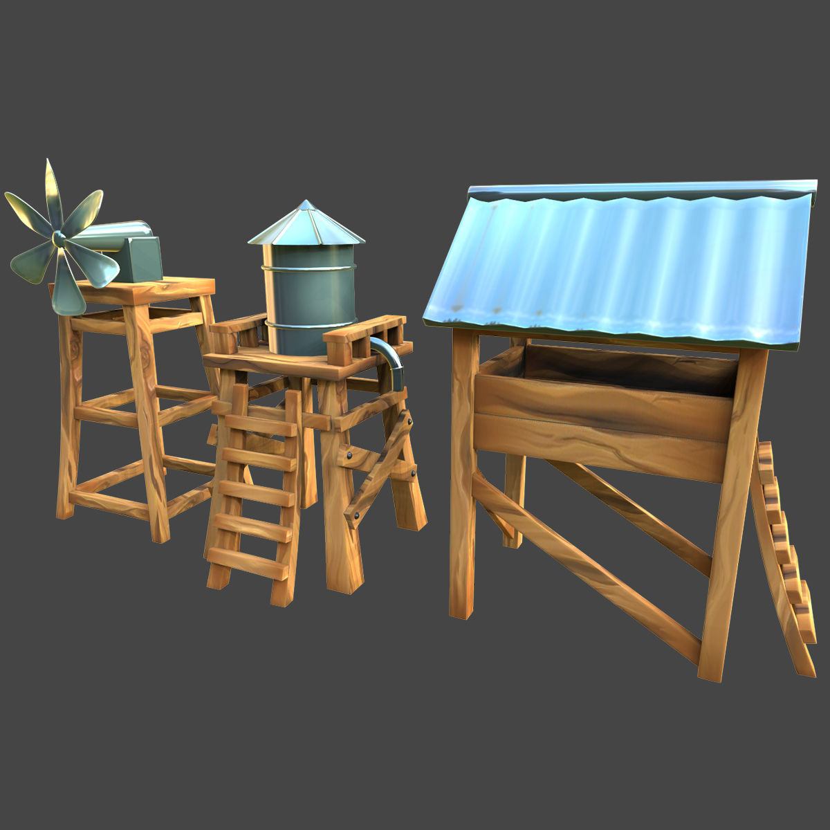 Village water tower 3d model Low-poly 3D model_2