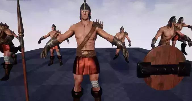 Fighter spartan warriors Low-poly 3D model