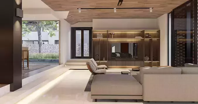 Pelangi modern living room with wooden ceilings