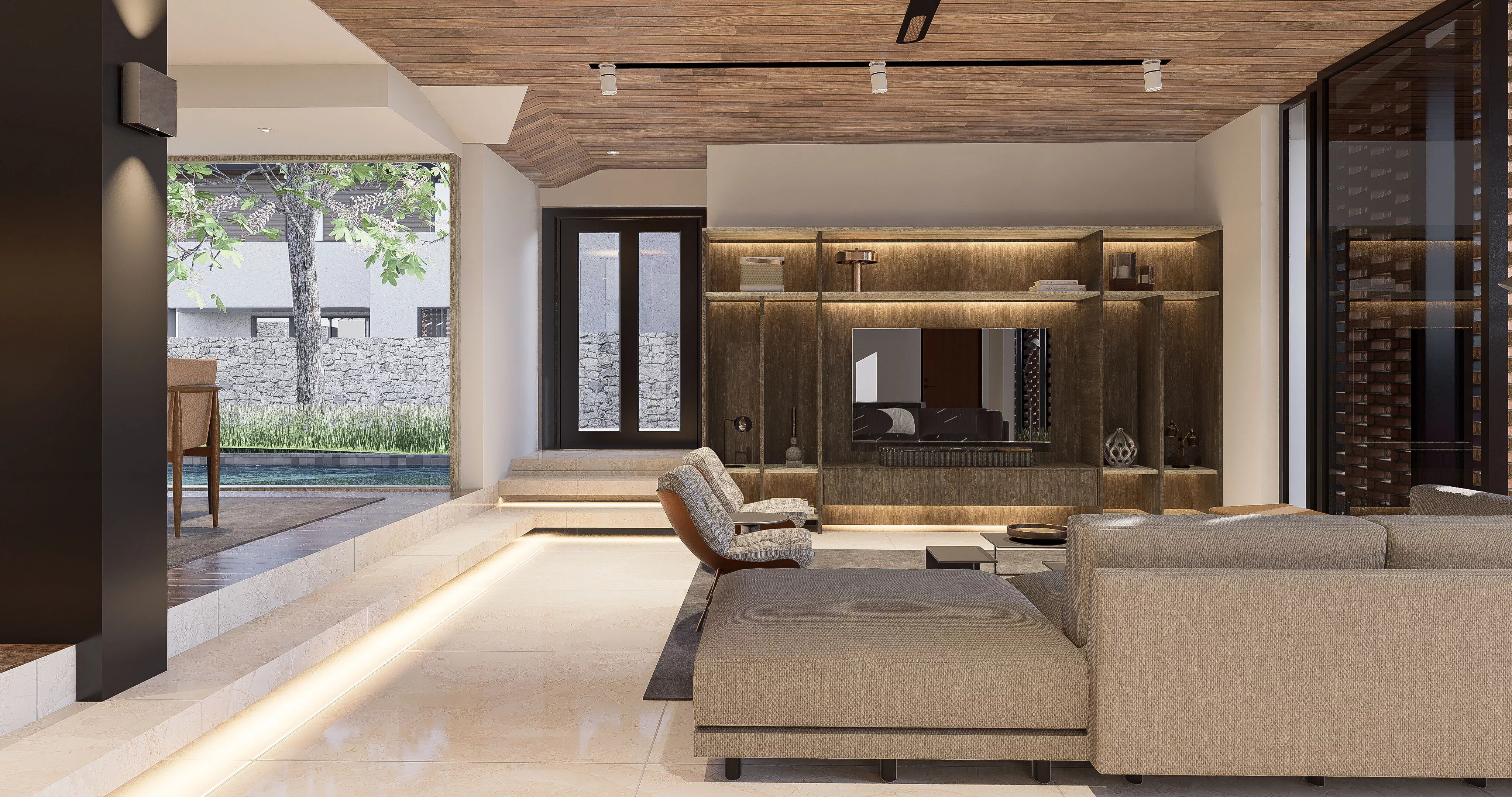 Pelangi modern living room with wooden ceilings 3D model