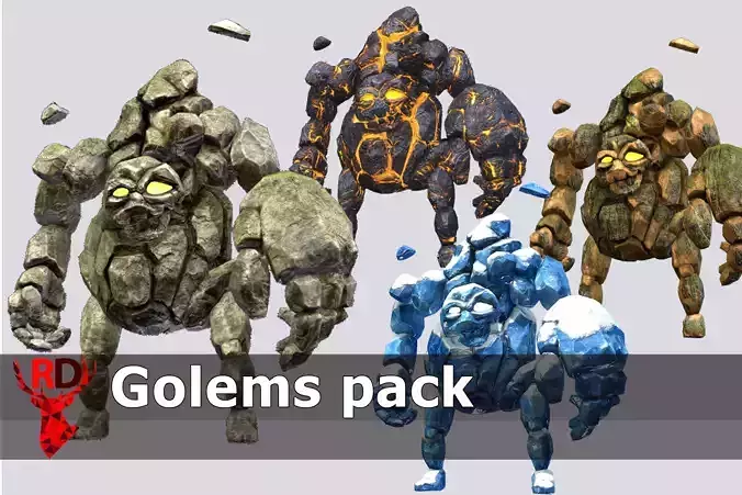 Golems pack Low-poly 3D model