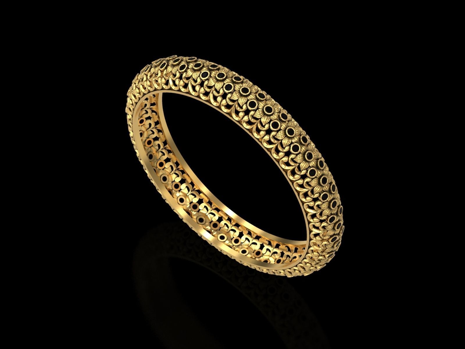 Floral Carved Bangle 3D print model_7