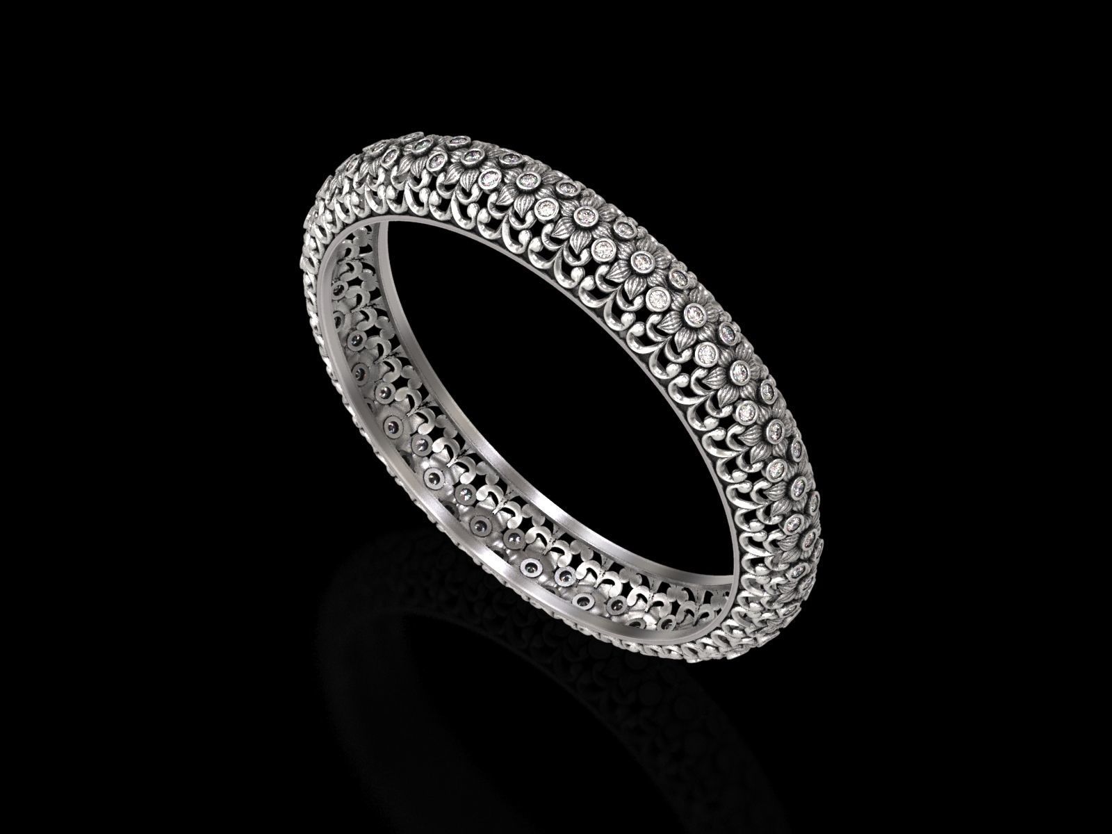 Floral Carved Bangle 3D print model_8