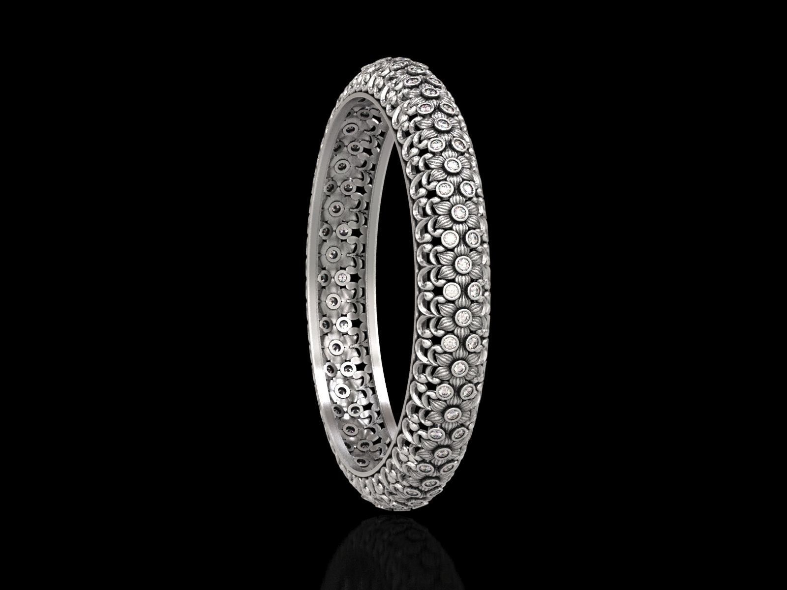 Floral Carved Bangle 3D print model_13