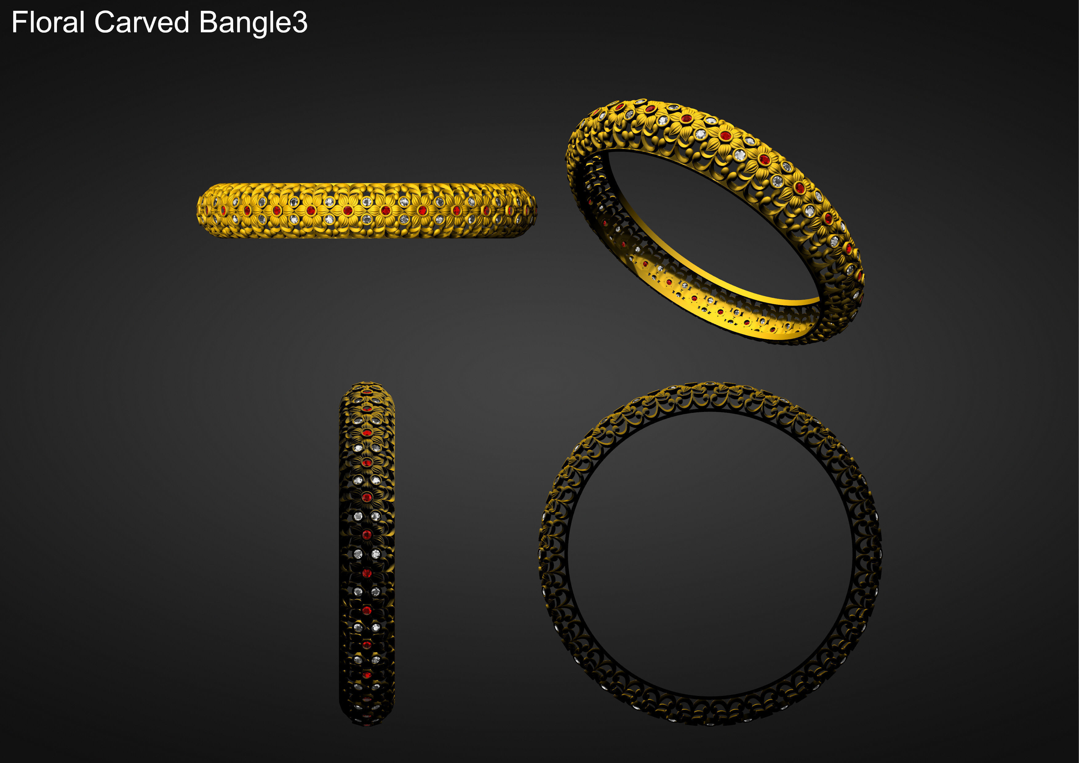 Floral Carved Bangle 3D print model_27