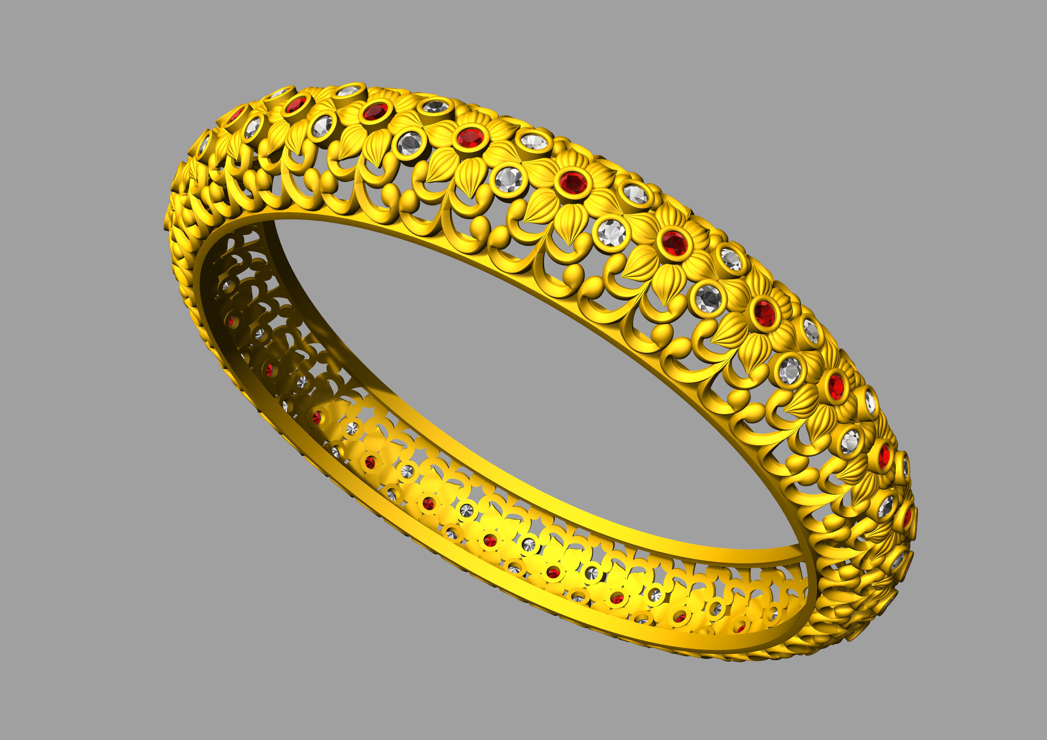Floral Carved Bangle 3D print model_24