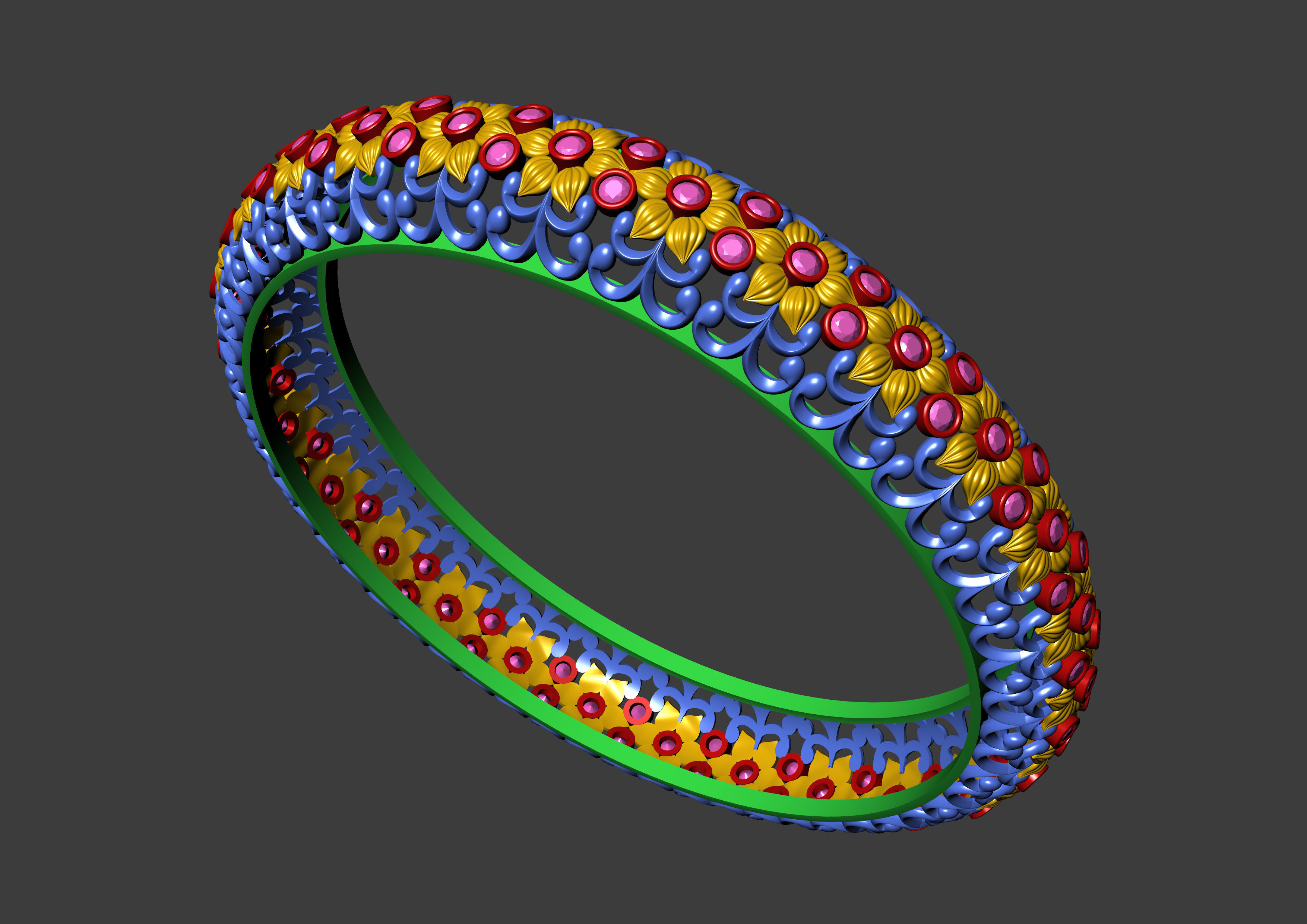 Floral Carved Bangle 3D print model_21