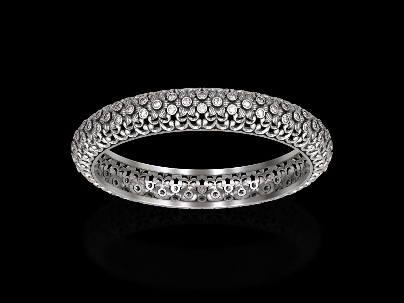 Floral Carved Bangle 3D print model_12