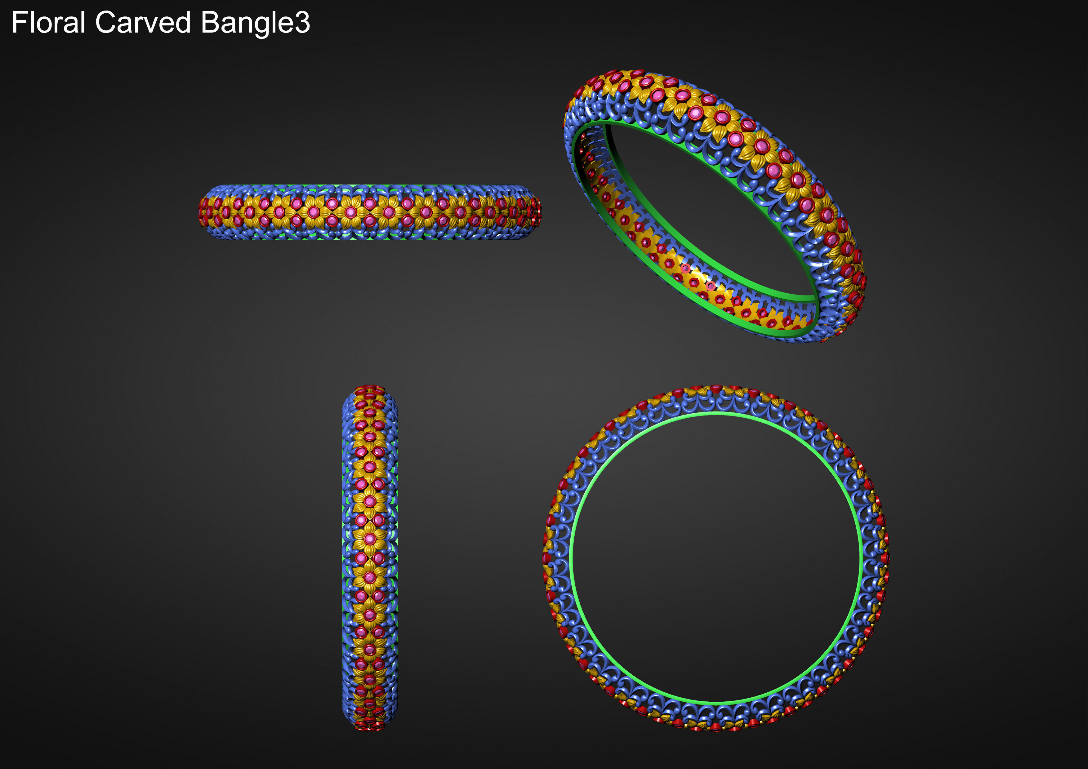 Floral Carved Bangle 3D print model_14