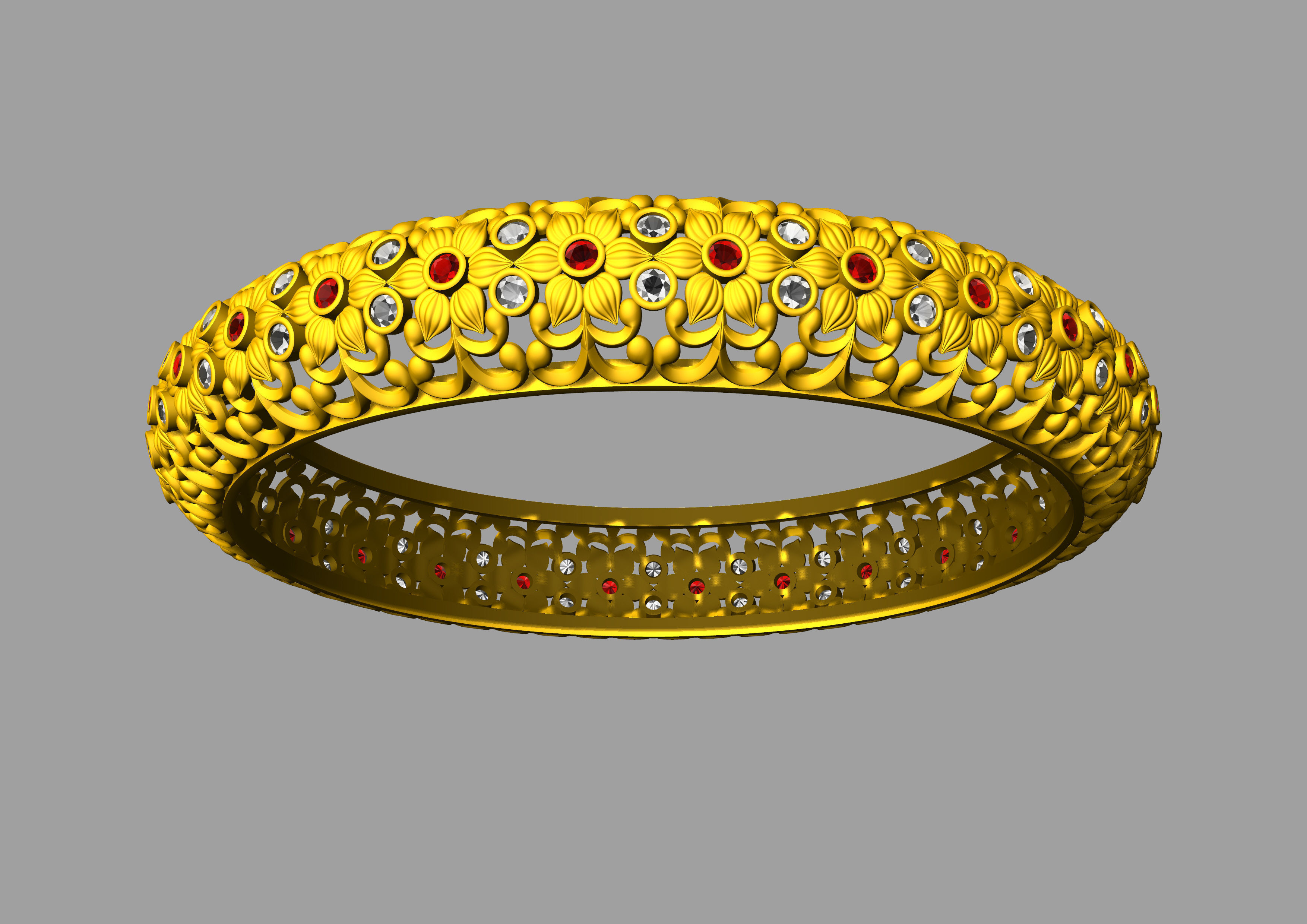 Floral Carved Bangle 3D print model_25