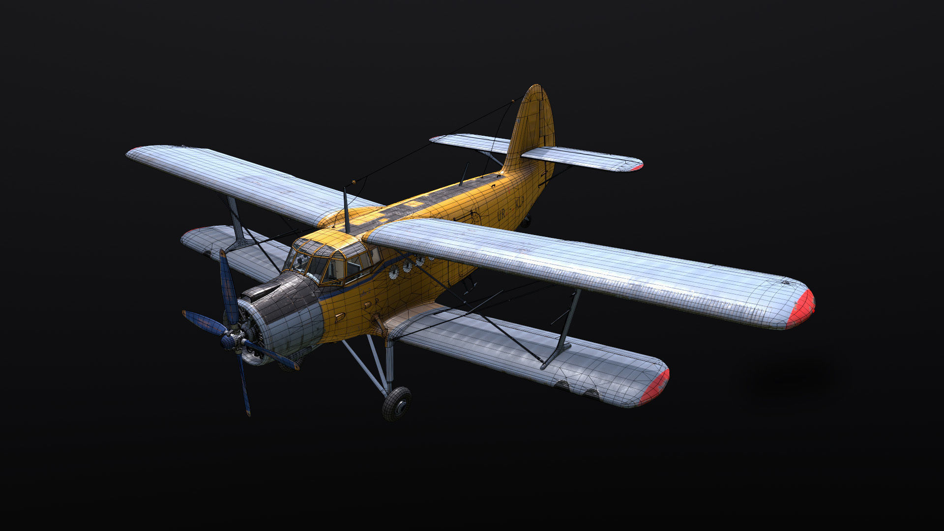 An-2 3D PBR 3D model old russian biplane flying in sky Low-poly 3D model_13