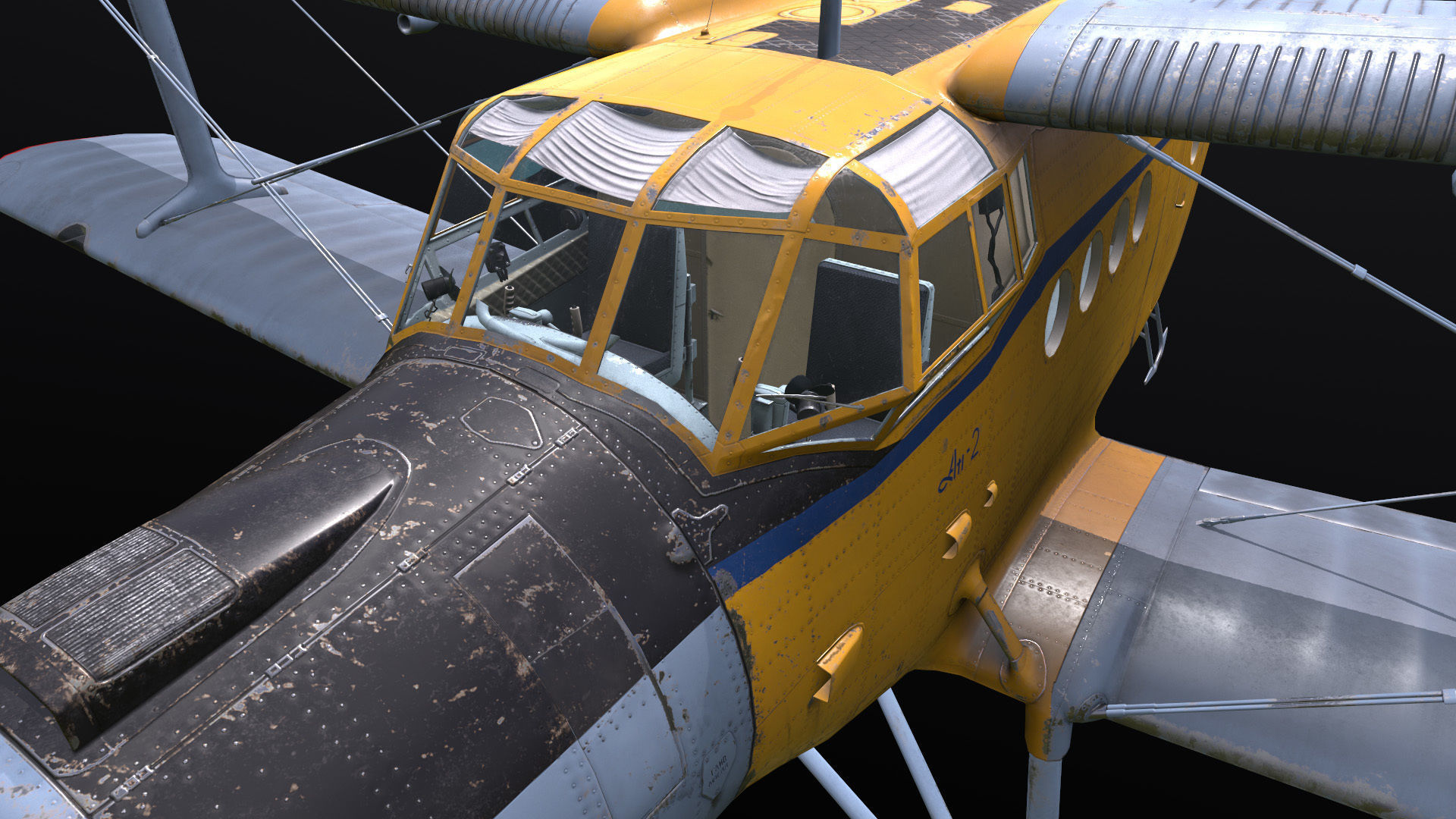 An-2 3D PBR 3D model old russian biplane flying in sky Low-poly 3D model_8