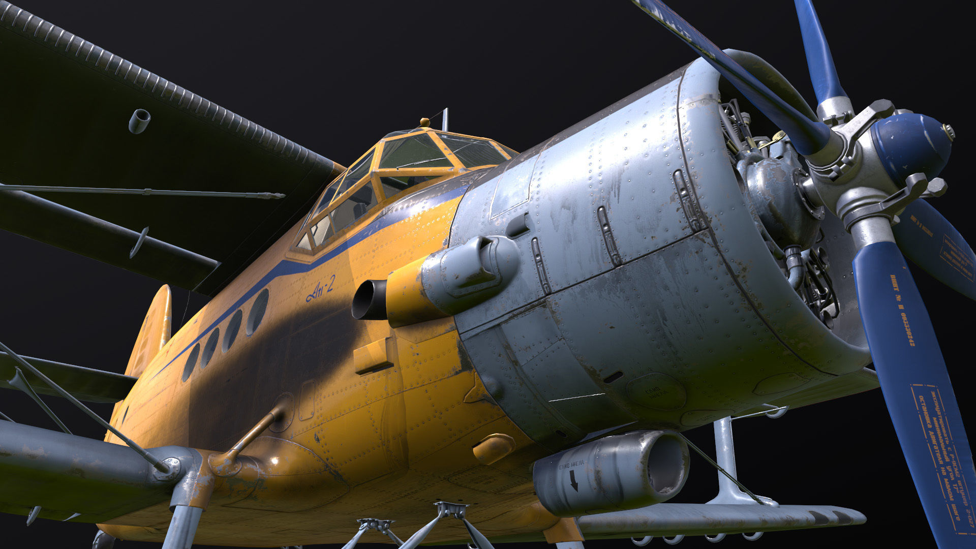 An-2 3D PBR 3D model old russian biplane flying in sky Low-poly 3D model_10